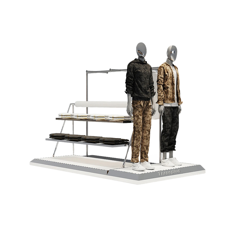 How does the design style of island shelf clothing rack match the overall decoration style of the store?