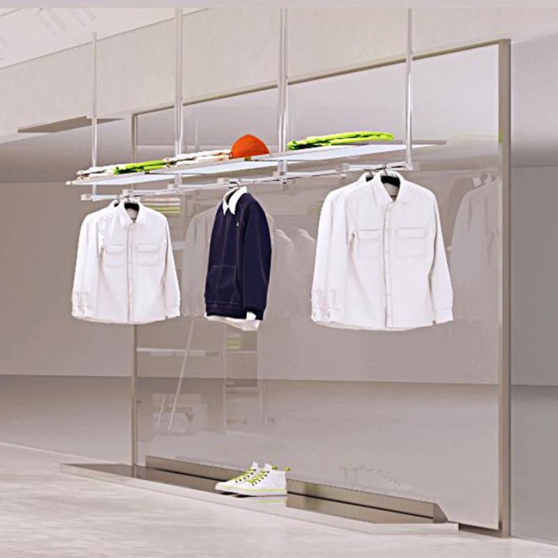 How can a hanging rack platform become a store's visual focal point?